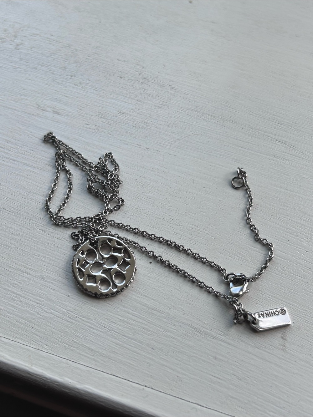 Coach Signature C Disc Pendant Necklace Pave Crystals - Picture 10 of 11